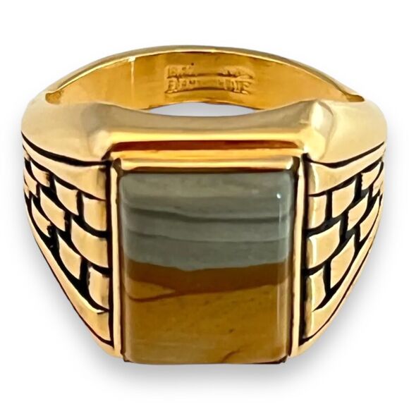Vintage Clark and Coombs Ring Size 10 Jasper 18K Gold Plate Mid-Century MCM 14A - Picture 7 of 12